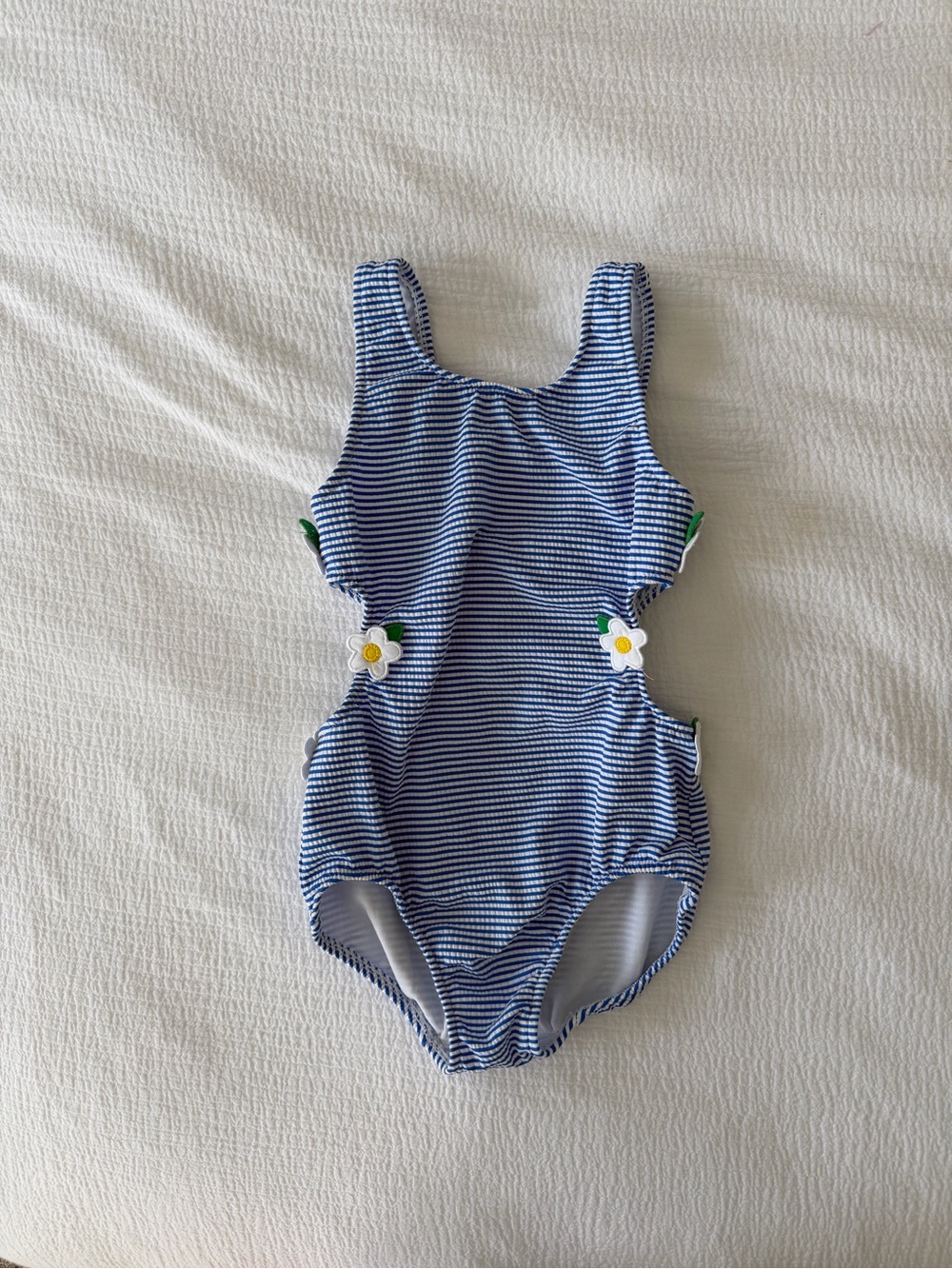 Florence Eiseman Blue & White Striped Daisy One-Piece Swimsuit